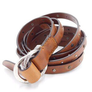 Sundance River Secrets Brown Braided Leather Double Ring Belt | Studs | Large